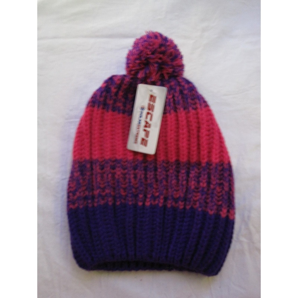 NEW Escape Polar‎ Extreme Winter Knit Hat Beanie Tuk Pink Purple Pom Pom Adult